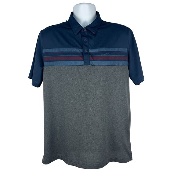 Travis Mathew Mens Polo Shirt Large Polyester/Spandex Blend Navy/Gray - Picture 1 of 6